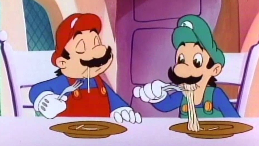 Por supuesto, esta no es la primera vez que vemos a Mario disfrutar de la pasta ...
