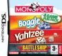 Monopoly, Boggle, Yahtzee, Battleship