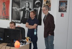 Sebastian Szczygiel and James check out early designs