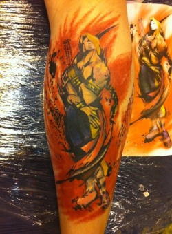 Not even the back of Jim's legs are safe from the ink-related onslaught - check out that Vega (AKA Balrog)