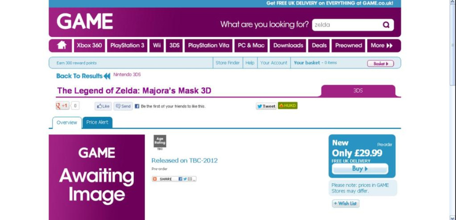 A screengrab of the now removed listing on GAME's site