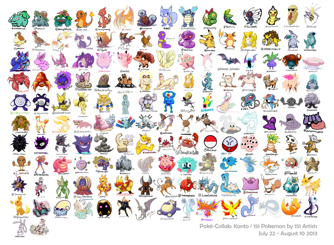 All 151 Kanto Pok mon Are Together Each Drawn By A Different Artist 