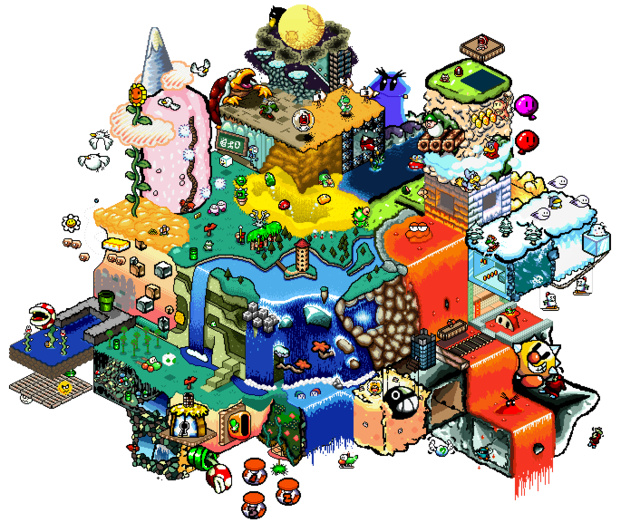 mario super isometric pixel drawings games fan impressive rather artwork worlds galaxy game nintendo collaboration yoshi cool showcase excellent island