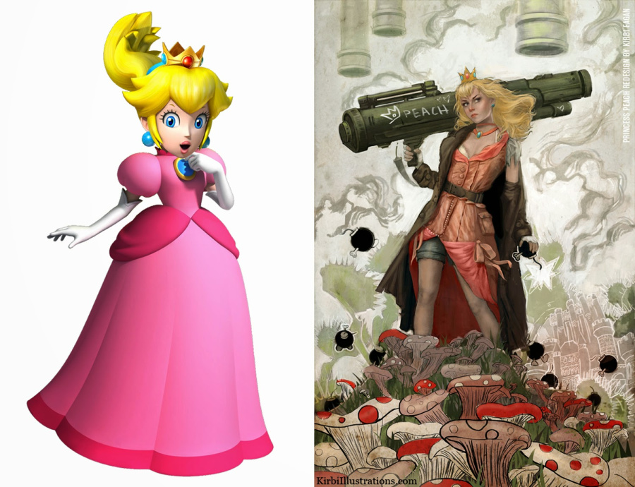 Princess Peach (Super Mario Bros.) redesigned by Kirbi Fagan - “Who needs saving now Mario?”