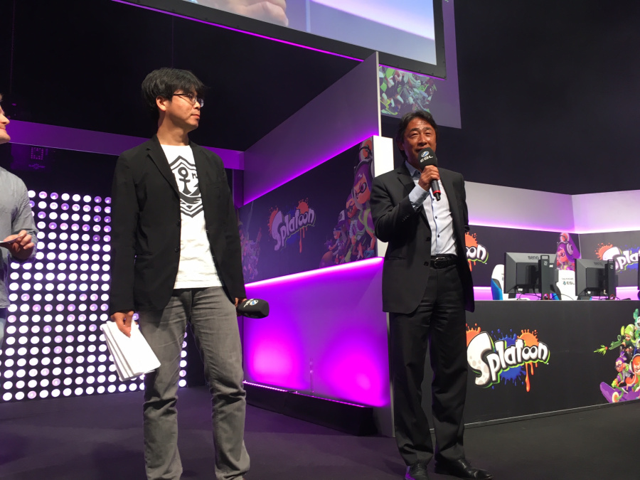 Nintendo of Europe president Satoru Shibata and Splatoon producer Hisashi Nogami