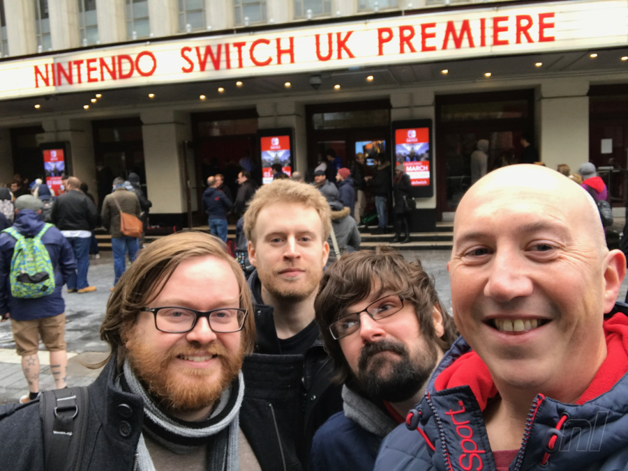 Braving the British winter to play Switch for the first time.