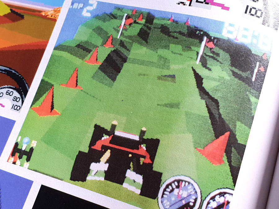 This 1994 work-in-progress shot - again taken from EDGE magazine - shows a more visually complex Dirt Racer than was actually released. The final game used sprites for wheels, like Stunt Race FX