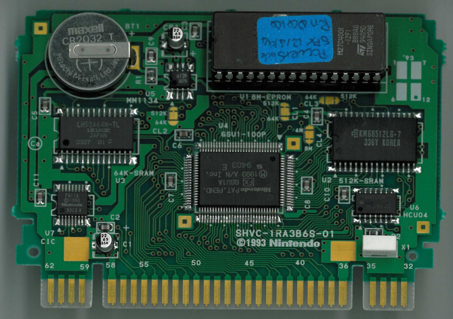 This prototype cartridge was one of the ones used by Elite when developing both PowerSlide and Dirt Racer. Note the GSU-1A Super FX chip