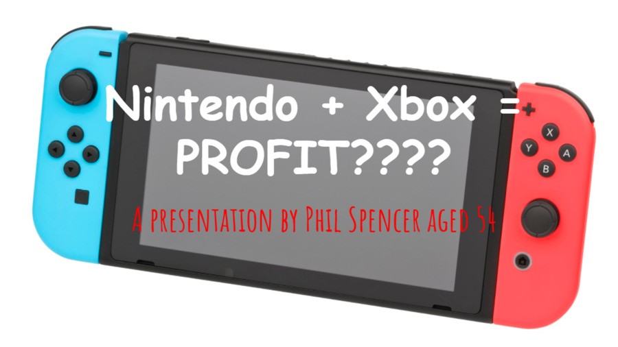 A screenshot of Phil Spencer's PowerPoint presentation entitled "nintendo_xbox_xbendo_final_final2.pptx"