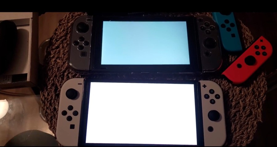 You can see the difference in brightness best here, with the two white screens