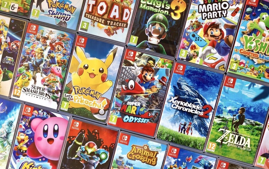 Nintendo Switch game boxes flat lay