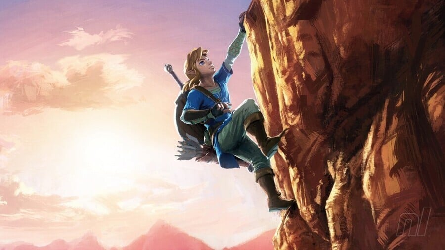 Breath of the Wild Link climbing up cliff