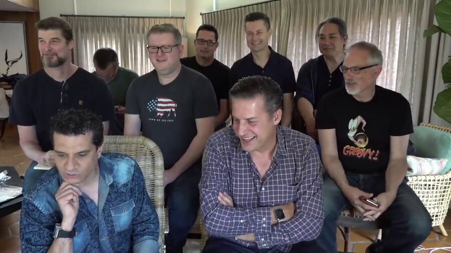 The involvement of controversial Earthworm Jim creator Doug Tennapel (far left, with the rest of the Earthworm Jim development team) has given some fans pause for thought when it comes to supporting the Amico