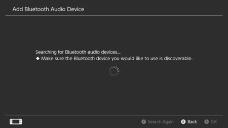 2. Nintendo Switch выполняет поиск аудиоустройства Bluetooth.