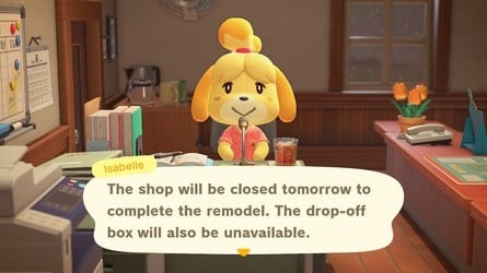 Isabelle's announcement about Nook's Cranny upgrade
