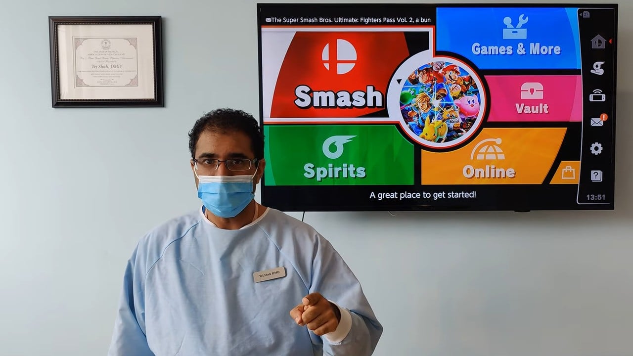 Random: Defeat this dentist at Smash Bros.  Ultimate and get a “free dental cleaning”
