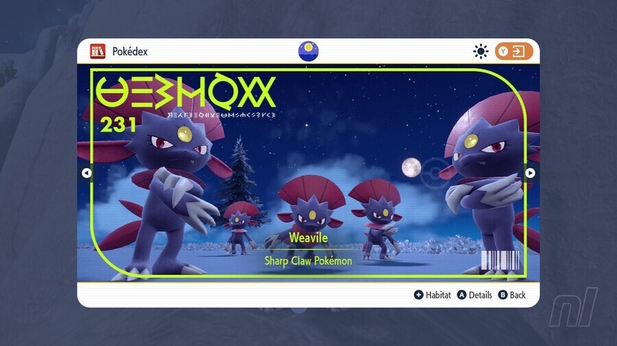 Weavile's gen 9 pokedex image features 5 of them staring