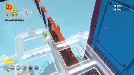 (Clockwise from top left) Enter the pipes and pay attention to the layout of the coins – you'll need to travel in a certain direction to get them all before they vanish. Once collected, the Cat Shine will appear on a platform below the pipes, about halfway up the tower