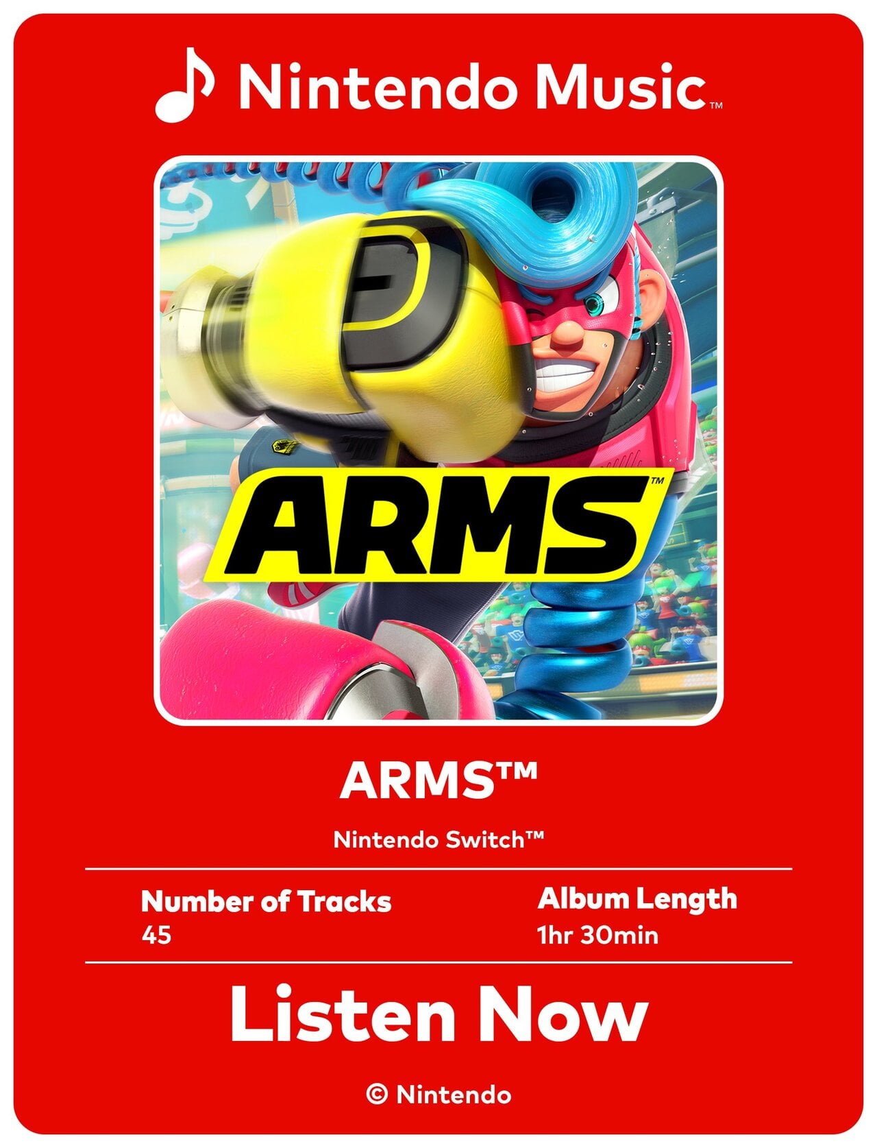 ARMS chega ao Nintendo Music com 45 faixas e 1h30 de trilha