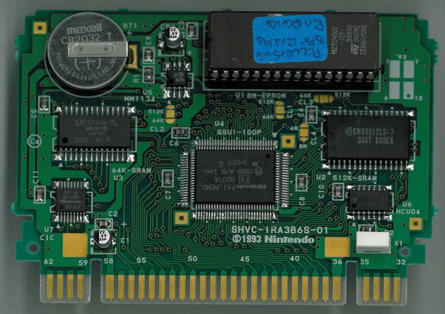 This prototype cartridge was one of the ones used by Elite when developing both PowerSlide and Dirt Racer. Note the GSU-1A Super FX chip