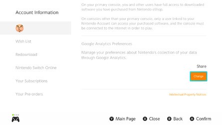 Switch eShop Google Analytics Preferences