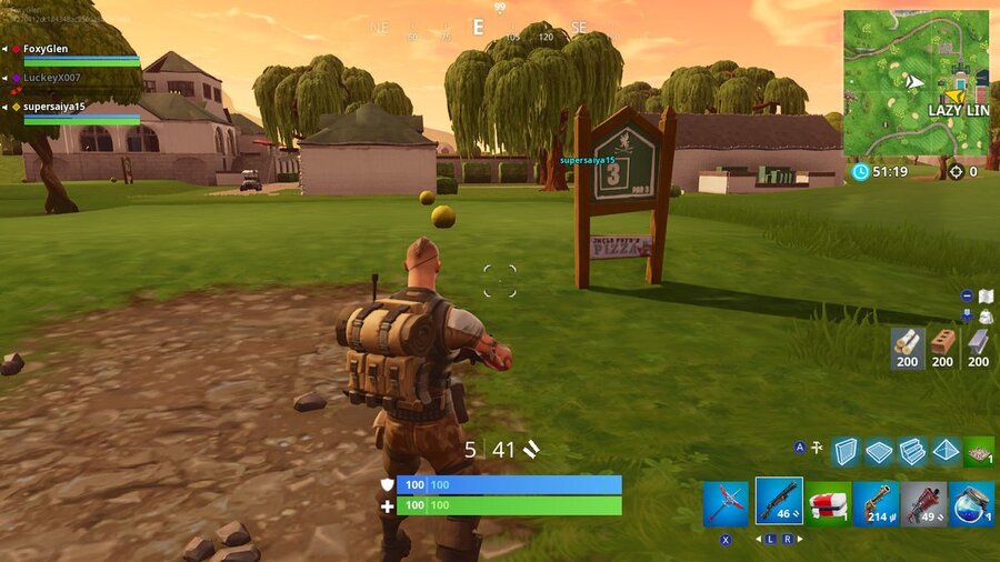 You'll know you're at a golf tee when you find a numbered sign and two yellow balls. Stand in between the balls and hit the golf ball onto the green to complete this challenge.