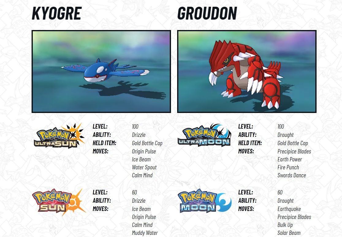 Legendary Pokémon Kyogre And Groudon Sun & Moon Distribution Has Begun -  Nintendo Life