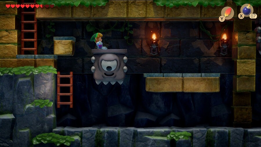 Jumping on top of a thwomp en route to the Nightmare Key