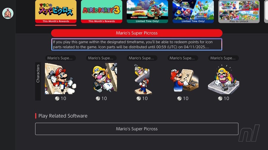 Mario's Super Picross NSO Icons