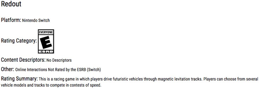 Redout's ESRB rating