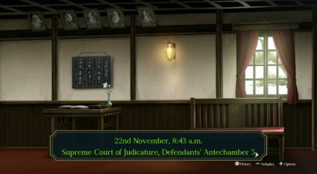 Japanese courtroom and courtroom on the left;  English equivalent on the right