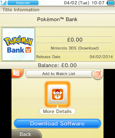 Pokémon Bank, Nintendo 3DS download software, Games