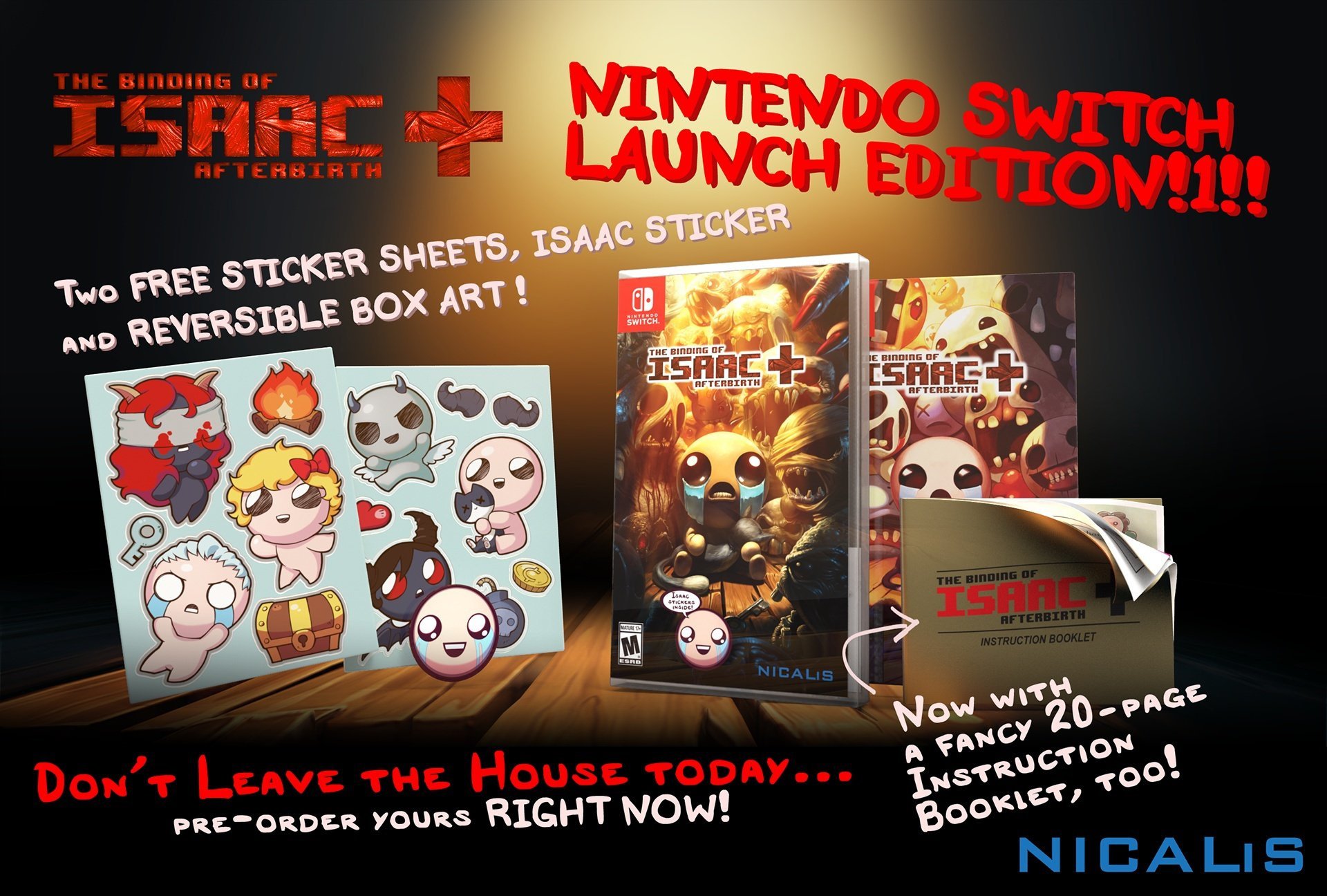 The Binding of Isaac Afterbirth Launch Edition Cover Art: Replacement  Insert & Case for Nintendo Switch 