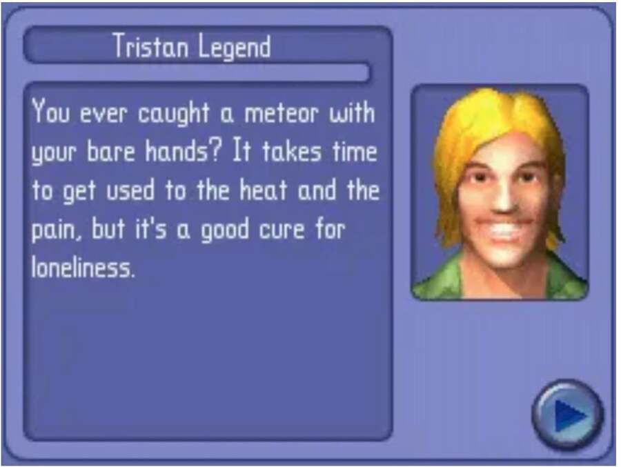 This is from The Sims 2 on DS. It is a real screenshot. This is a man who you have just met.