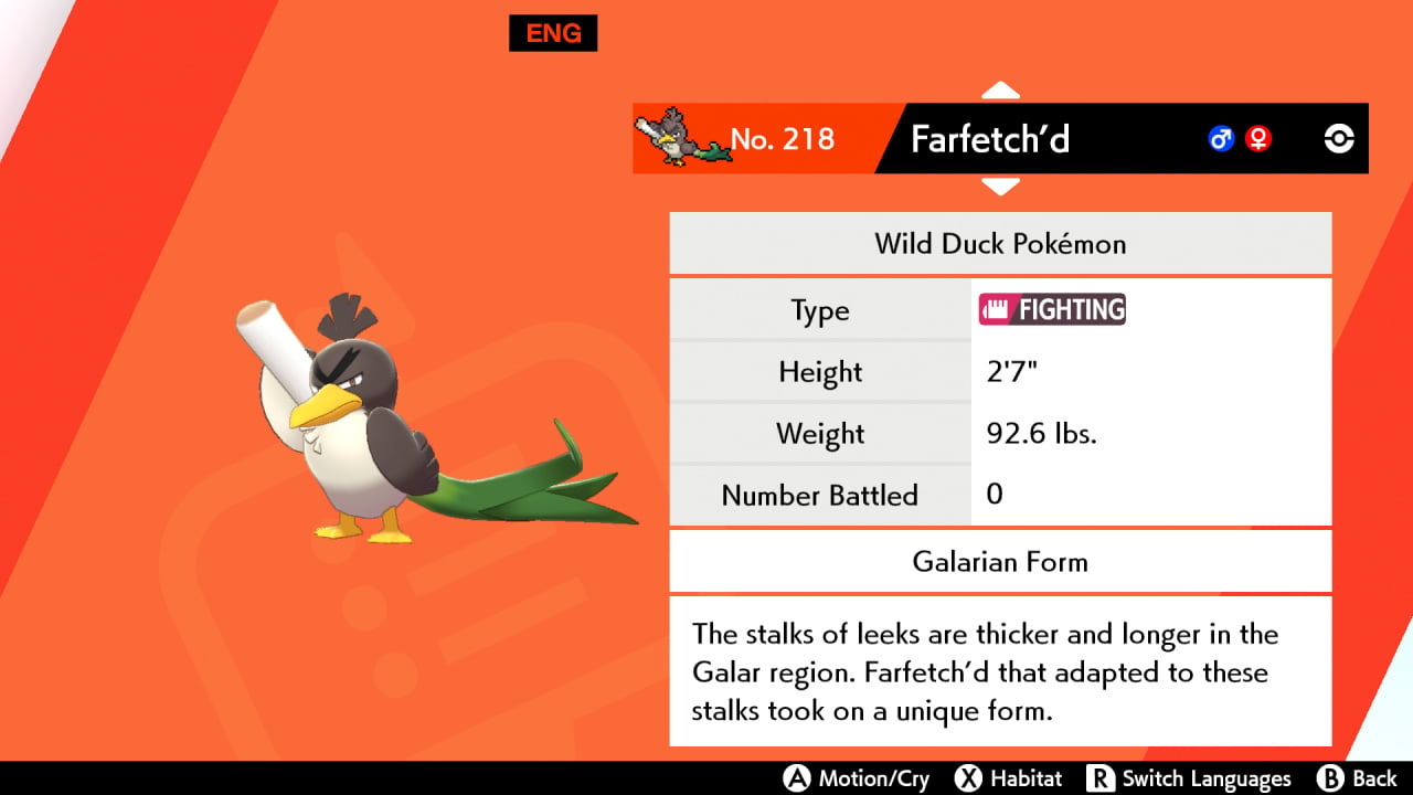 Farfetch'd de Galar, Pokémon