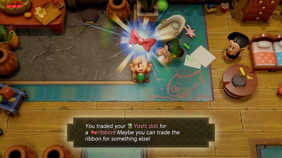 Link exchanges a Yoshi Doll for a Ribbon