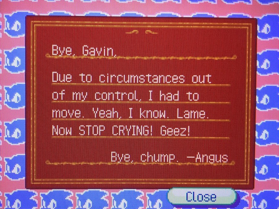 Animal Crossing Wild World Angus Leaving Letter
