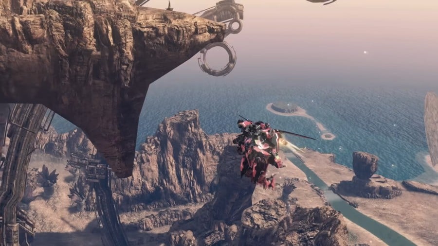 A Skell flying around Mira in Xenoblade Chronicles X Definitive Editon