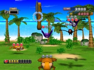 Shoot-em-up action in a Adventure Island mini-game