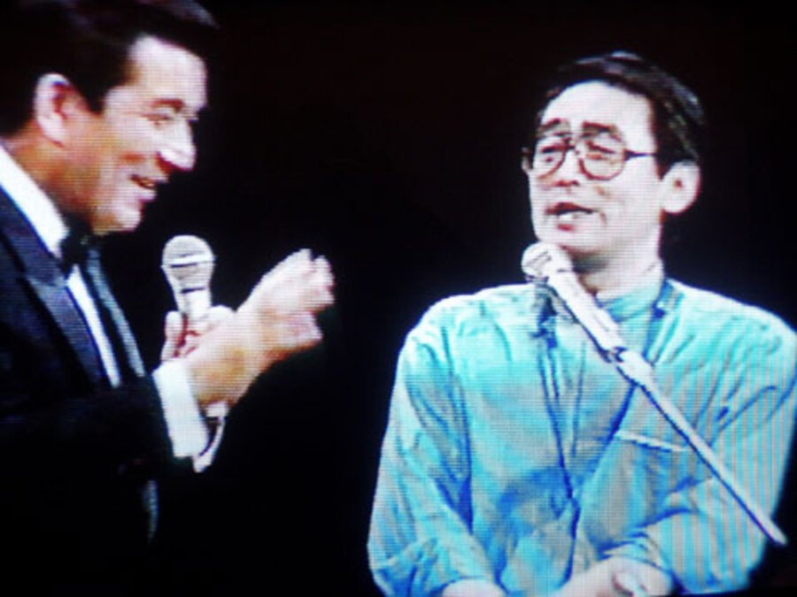 Yūzō Kayama (left) appearing on TV with Ina Kappei (right) circa the 1980s—holy cow, whatta coinkydink!