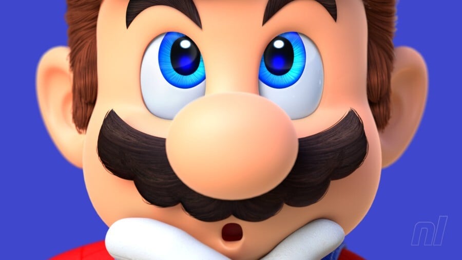 Mario Thinking Blue Background