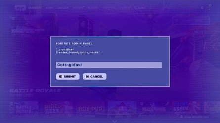 Fortnite Admin Panel with GottaGoFast code entered