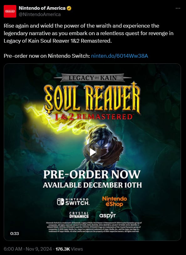 Legacy Of Kain: Soul Reaver 1 & 2 Remastered Transfer eShop Pre-Orders Now To be had