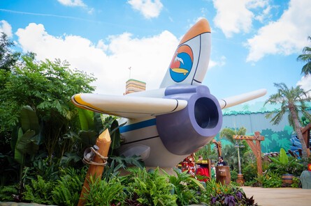 We found Funky's plane, which some humans seem to have converted into a shop for him! You'll find lots of swag featuring the dynamic duo, but nothing here features Dixie or even Funky Kong. At the time of writing, Funky himself remains to be seen as well