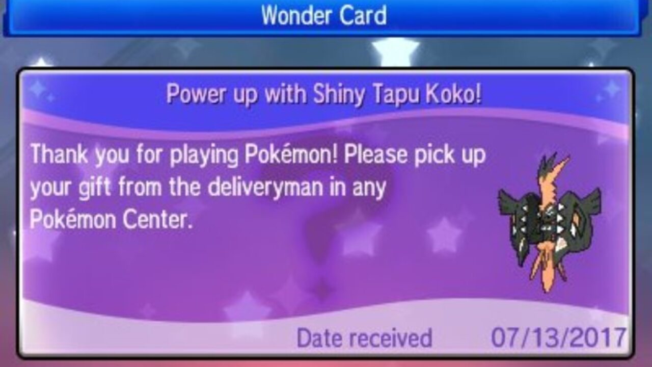 Pokemon Sun and Moon Offer Shiny Tapu Koko Today