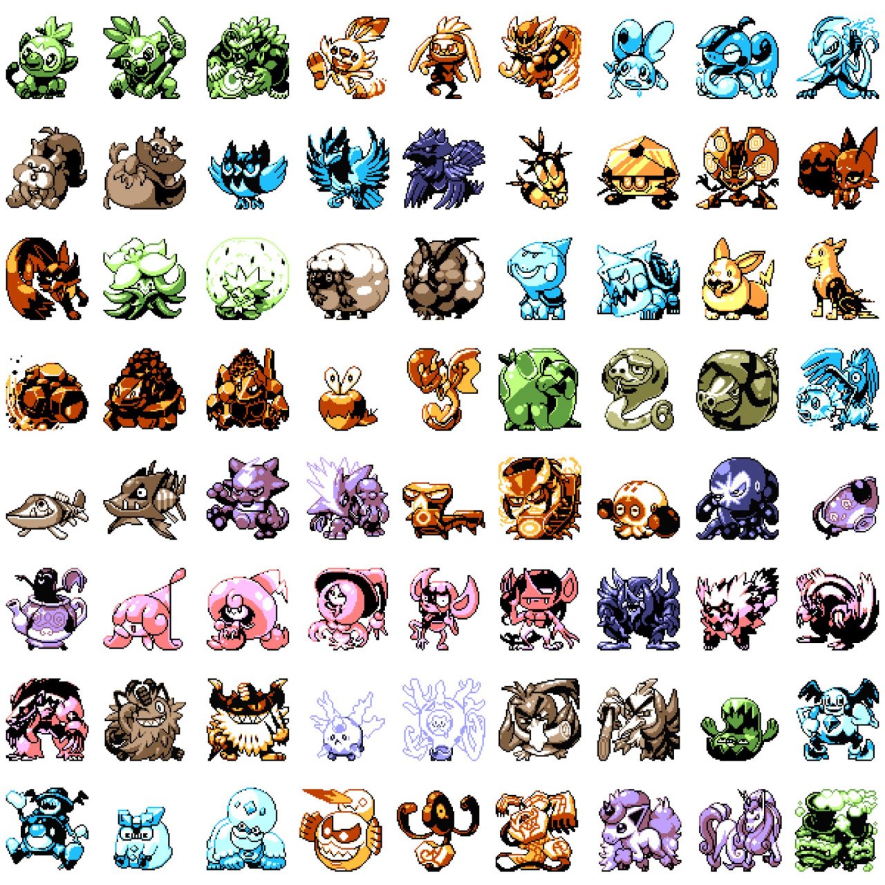 Original Pokémon sprites of the avatars representing the Pokémon