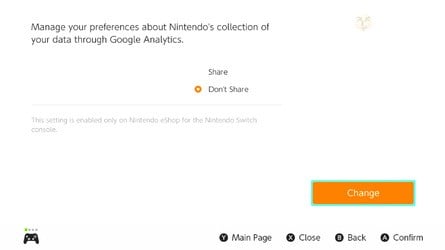 Switch eShop Google Analytics Change Preferences