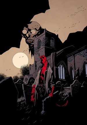 Hellboy in Churchyard - Colour by Dave Stewart (Image via http://www.artofmikemignola.com/Art)