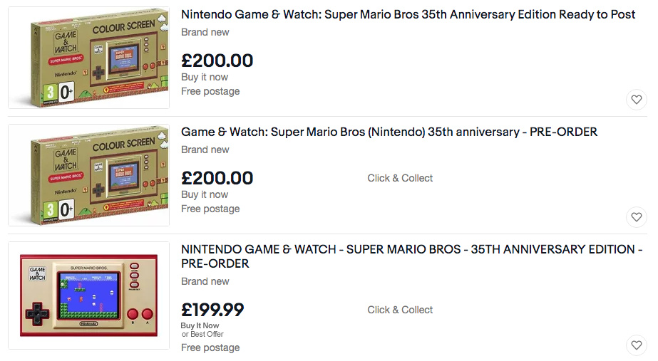 eBay listings for Super Mario Game & Watch