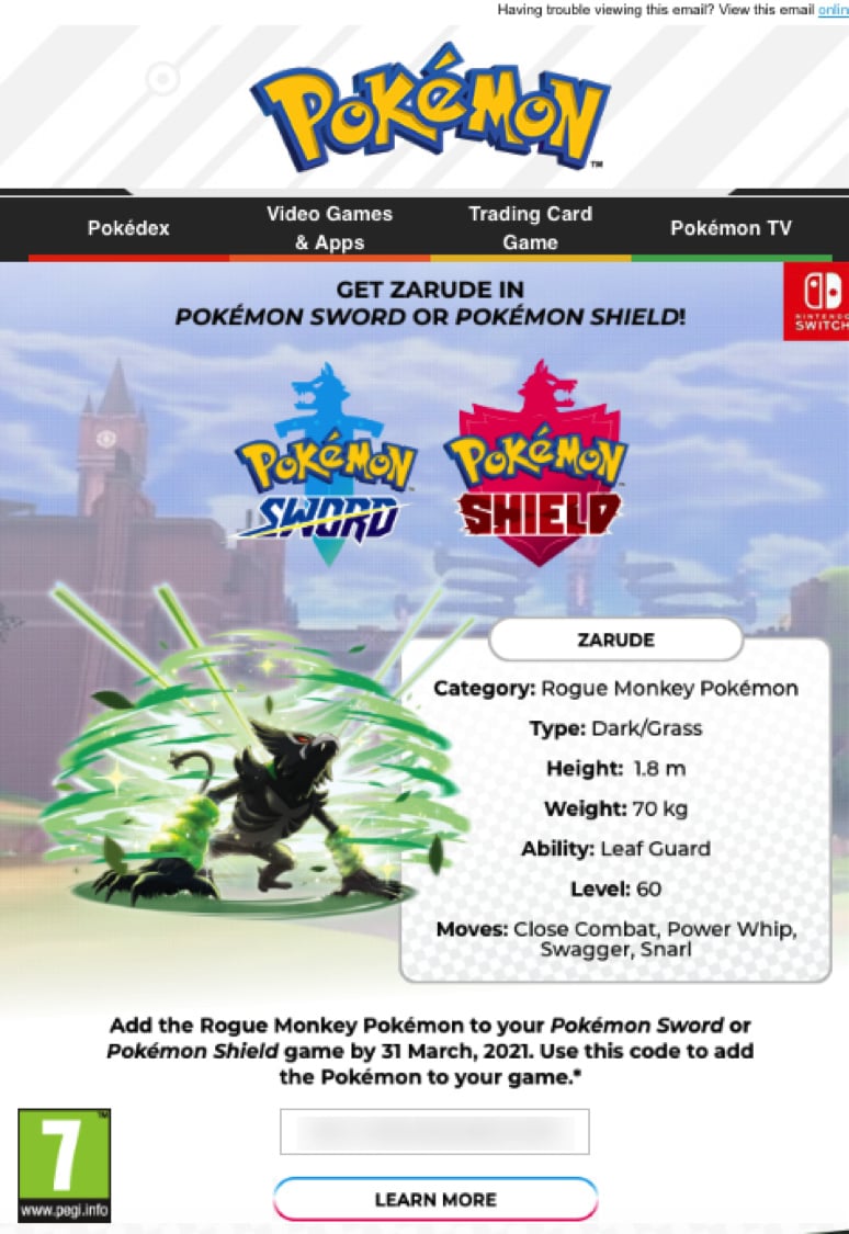The Pokémon Company Has Started To Send Out Zarude Codes Via Email (Europe)  | Nintendo Life
